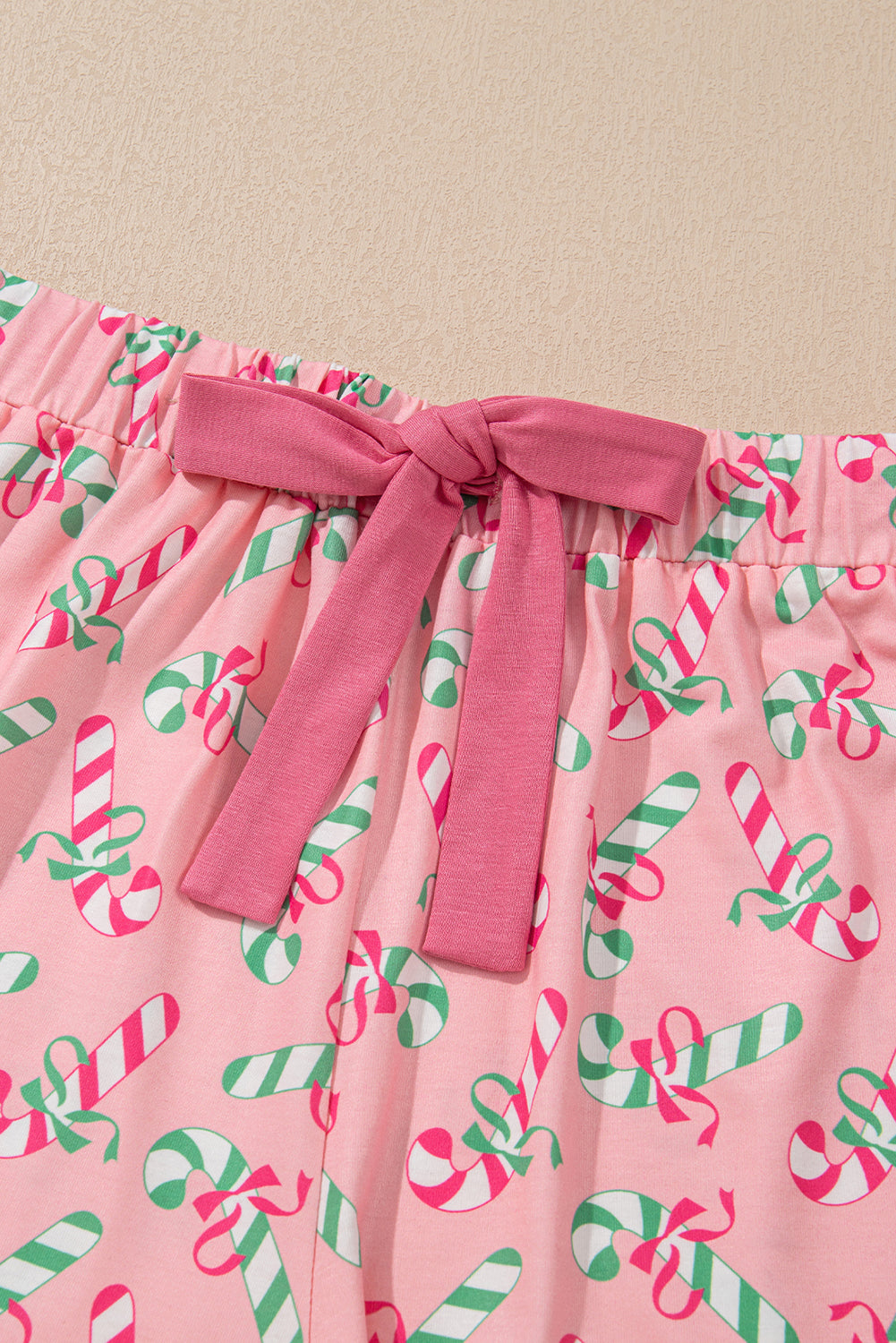 Green Christmas Candy Cane Print Ruffle Hem Pajama Set